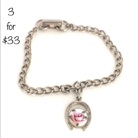Vintage Jewelry - Vintage Enamel Rose Silver Bracelet 3/$33 SALE